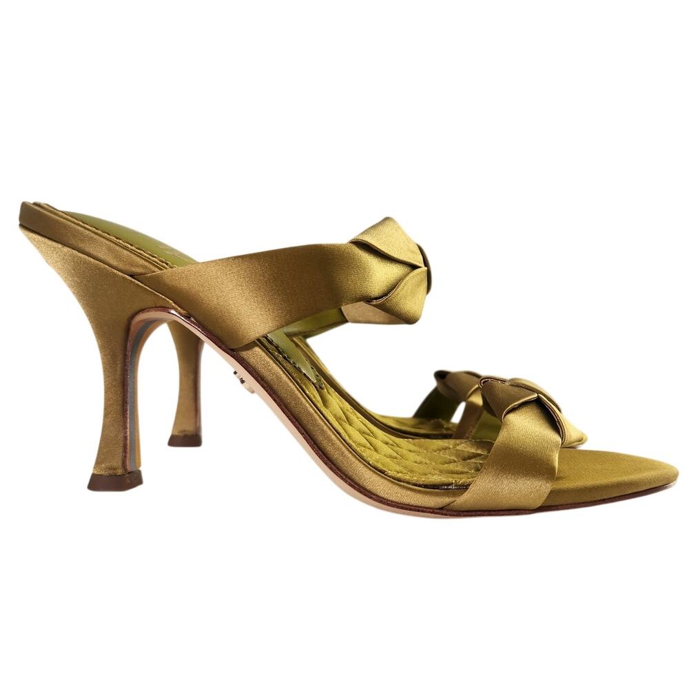 Sam Edelman Olive Green Satin Knot-Front Heeled Slide Sandals